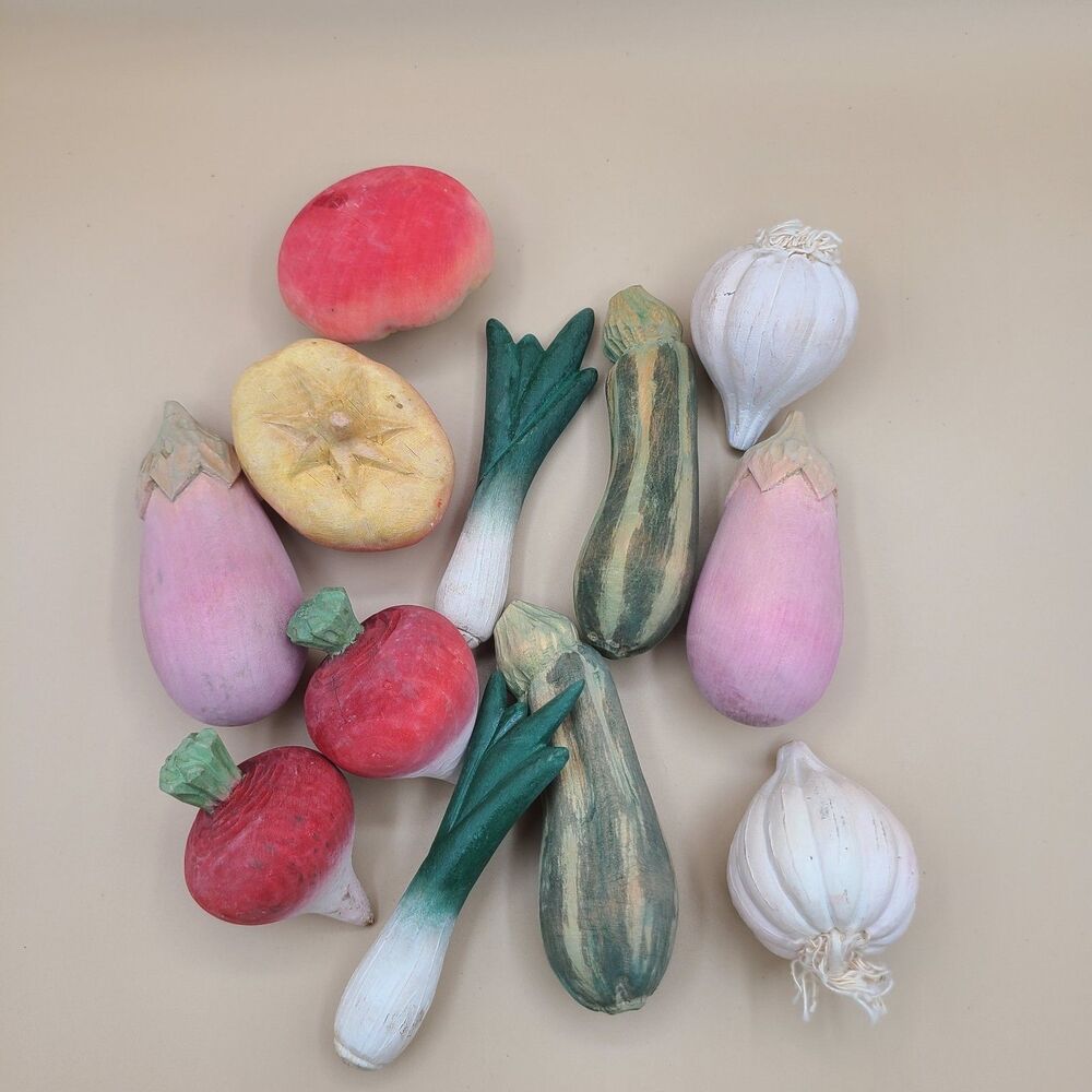 Vintage Wooden Painted Vegetables Folk Art Decor set of 12 Small
